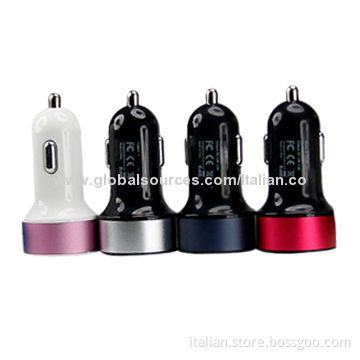 High-quality Car Chargers for iPad with 2.1A, Colorful Aluminum Rings